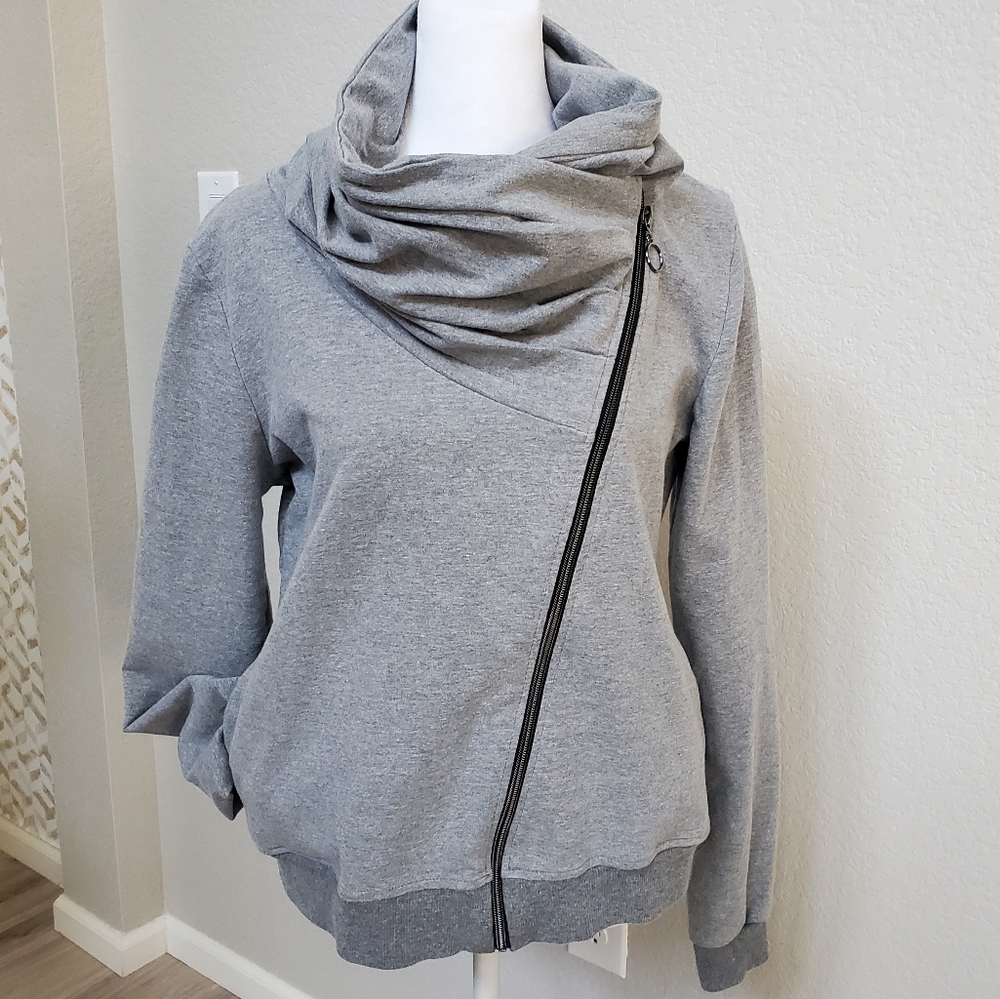 BeWear Funnel Neck Zip Up Sweatshirt, Asymetrical, Grey, Large, Poland,